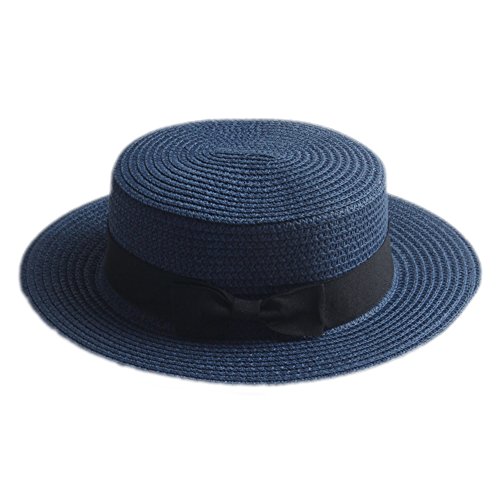 Gorra Boater de Paja para Mujer Azul Marino miniatura 2
