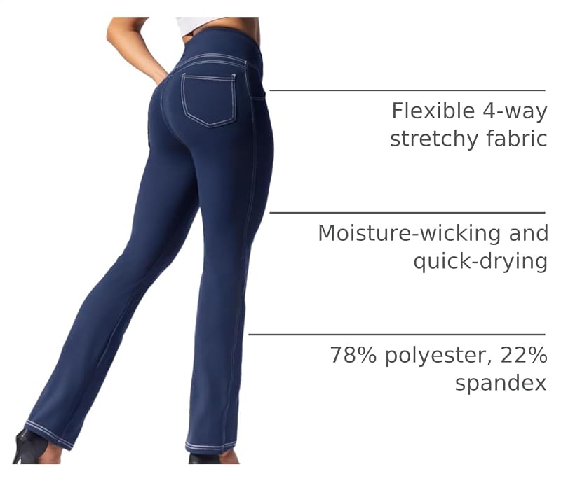 VOOVEEYA Women's Straight Leg Leggings High Waisted Yoga Pants with Pockets image 4