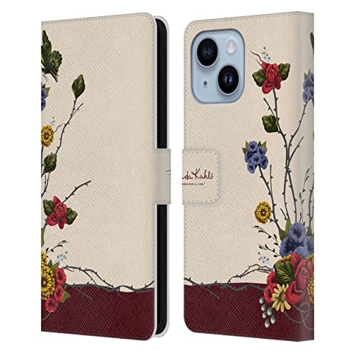 Coque iPhone 14 Plus Frida Kahlo Arbuste Florals Rouge étui portefeuille