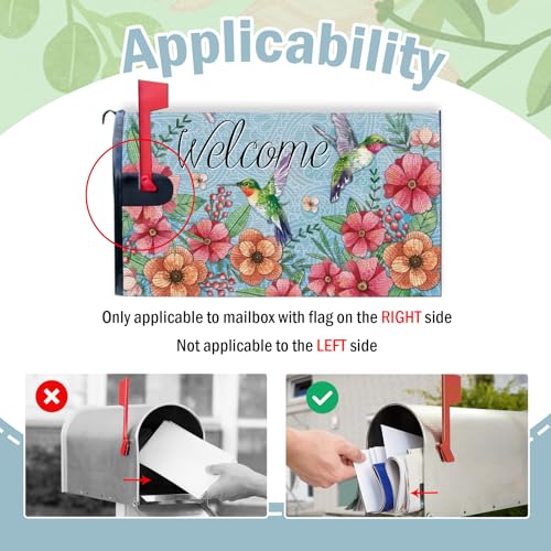 Image of Welcome Spring Summer Mailbox Cover Magnetic Standard Size 20.5 inch x 18 inch, Hummingbird Anemone Flower Blue Decorative Post Letter Box Wrap Decor, Floral Seasonal Garden Yard Outdoor Decoration