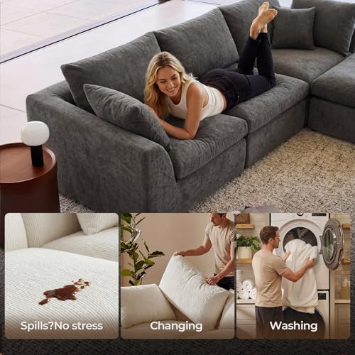 Image of Amsleekey 108 inch Cloud Sectional Couch with 2 Washable Cover Sets