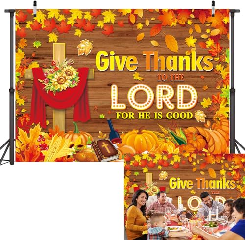 Image of Give Thanks to The Lord Backdrop Banner Fall Thanksgiving Christian Photography Background Thanksgiving Party Supplies Wall Decor (2.4x1.8m)
