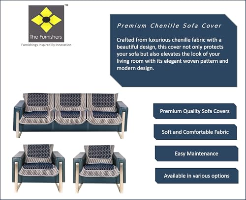 Image of Premium Chenille Woven Anti-Slip 5 Seater Sofa Cover | L-Shape Sofa Seat Protector for Living Room | Durable & Stylish Slipcover - Navy Blue - 3D