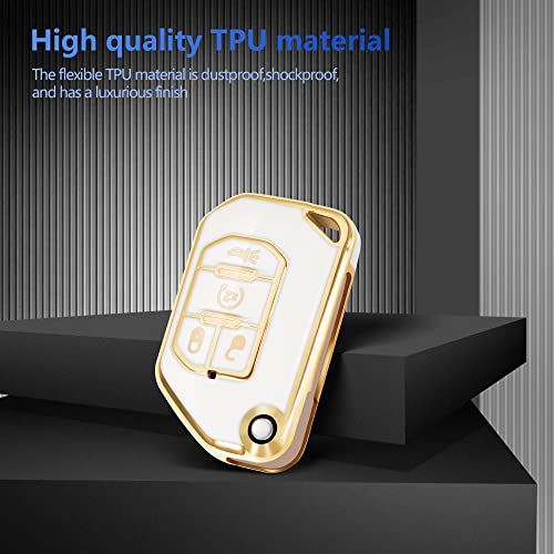 Yhc For Jeep Key Fob Cover Car Key Case Shell With Gold Keychain Fit Wrangler Gladiator Jl Jlu Jt(White) #TOP3
