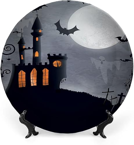 Platos de cerámica, platos de cerámica decorativos vintage de Halloween, casta asimétrica temática de Halloween con murciélagos aterradores y, 6