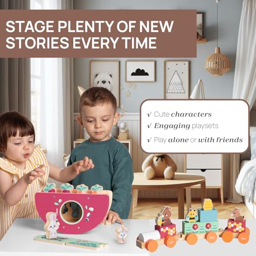 Chicco Jeu en bois Train des oursons Jeu Montessori 3 personnages exclusifs 5 blocs de couleur Train avec 3 wagons en roue libre Jeux pour filles Jouets pour enfants 2+ ans Idée cadeau - vue 6