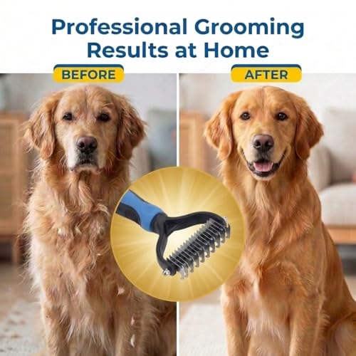 Fur Magic Dematting Comb for Dog & Cat – Pet Deshedding Tool for Removing Loose Undercoat, Knots, Mats – Dog Brush for Grooming – Dual Sided Undercoat Rake - Image 4