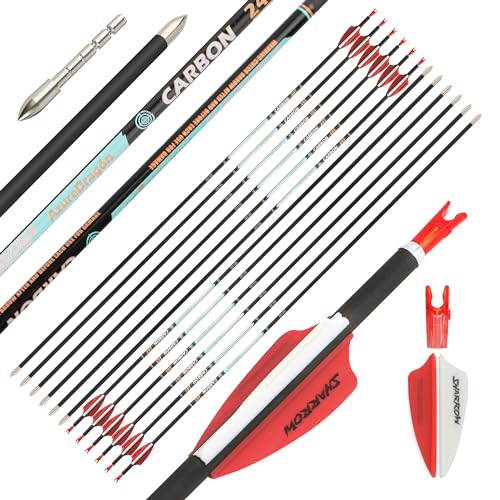 SHARROW アーチェリー競技用ピュアカーボンアロー スパイン300-1000の純粋な炭素矢 ID4.2mmのカーボン矢 練習矢 リカーブボウ&コンパウンドボウに適用 12pcs(赤白,スパイン800//0.001")