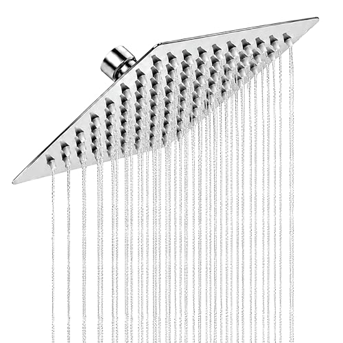 Image of Robustt High Pressure Shower Head for Bathroom Overhead with 64 Anti Clog Silicone Nozzles | 6x6in Square Bathroom Shower Head, 360 Swivel, Easy Clean, Rust Resistant Chrome Finish