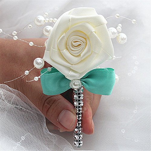 S-SSOY Boutonniere Bridegroom Groom Men's Boutonniere Groomsmen Best Man Boutineer with Pin Brooch Corsage for Wedding Homecoming Prom Suit Decor Bowknot Turquoise Pack of 4