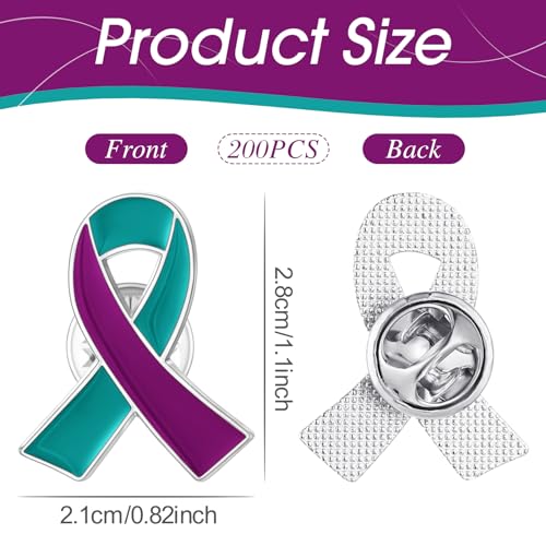 Image of Batiyeer 50 /100 /200 Pcs Suicide Prevention Awareness Ribbon Pin | Teal Purple Awareness Ribbon Pin for Souvenir Series Gift, Suicide Theme Favor
