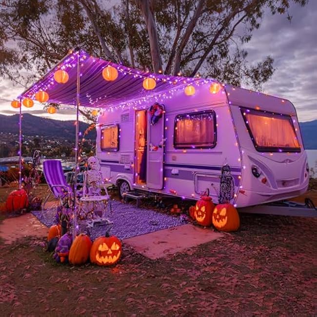 JMEXSUSS Orange and Purple Halloween Lights: 132ft 400 LED String Lights Plug in - Halloween Lights Indoor Outdoor for Yard Tree Porch