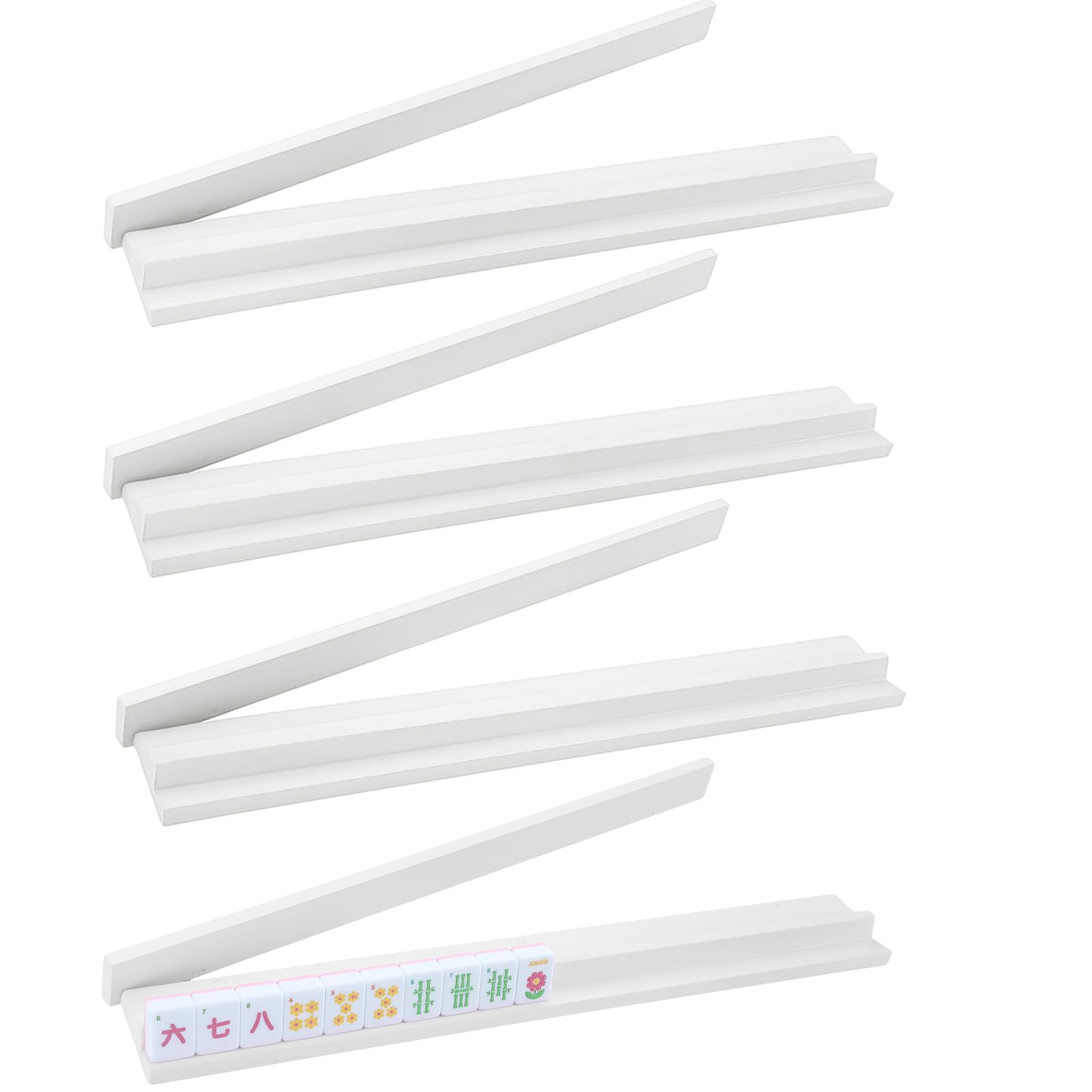 Leinuosen Wooden Mahjong Racks with Pushers 4 Set Magnet American Mahjong Tile Rack and Magnetically Attached Pushers Painted Tile Holders for Players Gift Family Night(White)