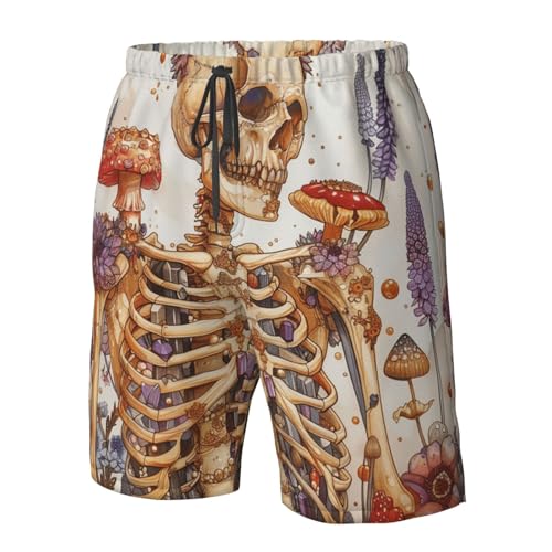 Men's Quick Dry Swim Shorts Skeleton Mushrooms Flowers Plants Natural Beach Trunks with Pockets4