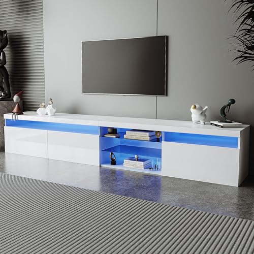 Merax para televisión de hasta 100 Pulgadas, gabinete versátil para Sala de Estar, Madera de ingeniería, Blanco, 94.5 Pulgadas de Longitud