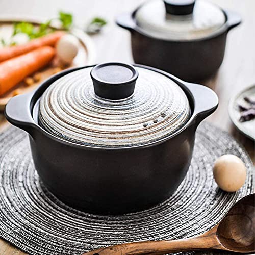 KOMFGT Cacerola de cerámica japonesa con tapa, pintada a mano, resistente al calor, redonda, olla de sopa con olla de sopa, olla caliente Donabe, olla de arcilla, utensilios de cocina A 2 l (A 4L)