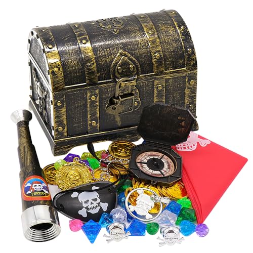 PLLYPE Piraten Schatzkiste, Schatzkiste Kindergeburtstag, Piraten Kindergeburtstag Schatztruhe, mit...