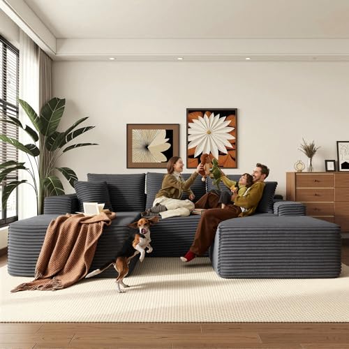 Image of 96 inch Sectional Couches for Living Room Cloud Couch Sofa with L-Shape Upholstered Boneless Couchs Modern Modular Sectional Couch with Chaise (Dark Grey, 108.1 inch U Shape with Left Facing Chaise)