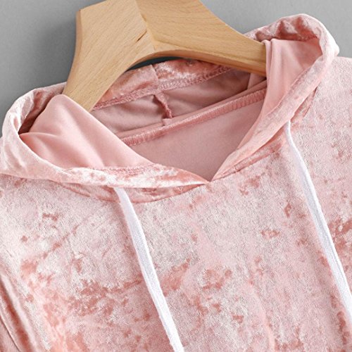 Women Blouse,Ieason Womens Long Sleeve Hoodie Sweatshirt Jumper Hooded Pullover Tops Velvet Blouse (L, Pink) #TOP3