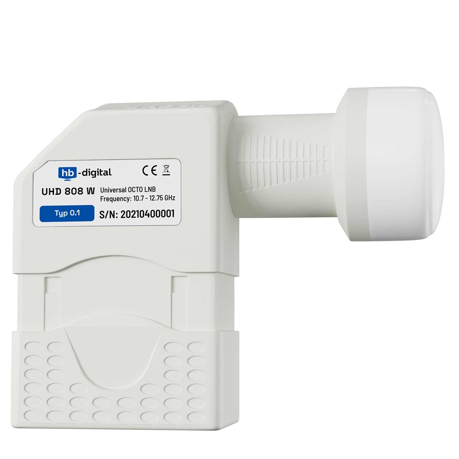 HB-DIGITAL Octo LNB LNC 8 participantes Direct Full HD TV 3D 4K UHD + contactos chapados en Oro + protección climática (Extensible) con 16 F-Plug chapados en Oro Gratis