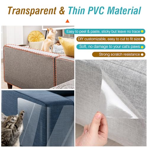 VavoPaw Katze Kratzschutzfolie, 16 Stück Transparent Sofa Kratzschutz Pad Möbelschoner Katze Möbelschutz Kratzpads mit 90 Schrauben Krallenschutz für Möbel Couch Tür Wand Kratzabwehr von Katzen Hunde