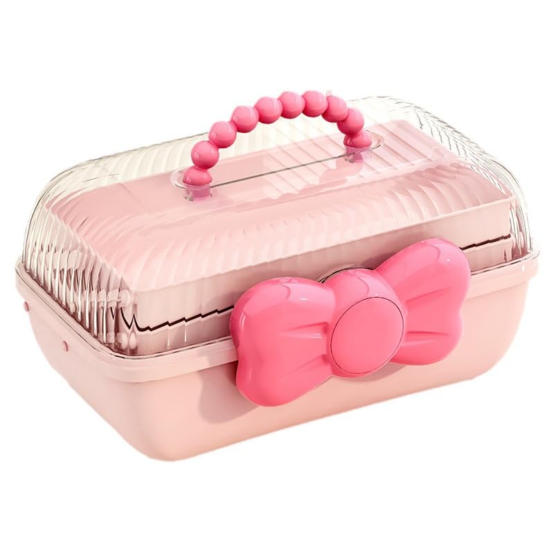 KREPS Plastic Hair Accessories Organizer Box, Hairribbon Storage Box Ribbon Box Multi-Purpose 3 Layer Organizer With Handles For Nail Hair Accessories Sewing Supplies Makeup Art Supplies (PINK)