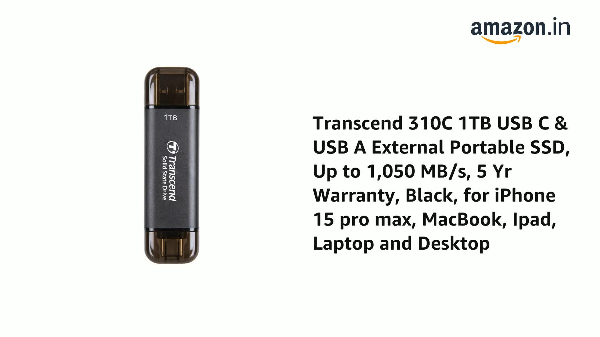 Transcend 310C 1TB USB C & USB A External Portable SSD