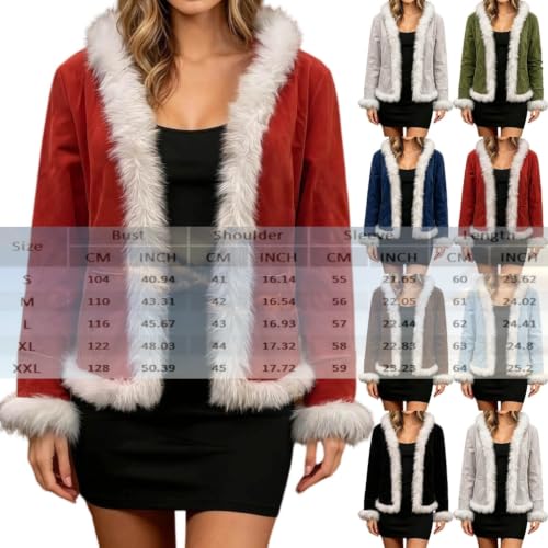 Open Front Faux Fur Trim Jackets with Pockets Christmas Cardigan for Women - image 4
