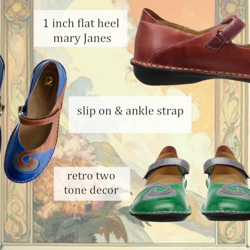 SHODENSE Round Toe Mary Jane Flats Walking Casual Ankle Strap Flat Shoes Two Tone Comfortable Flat Heel Mary Jane Shoes Vintage Patchwork Matte Vintage Retro Flats 4-11 M US2
