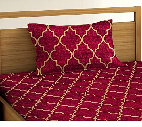 Image of Prime Collection 180 TC Cotton-Blend Single Size(90x60) Inch 1 Bedsheet with 1 Pillow Covers Single Bedsheet for Single Bed (Maroon)