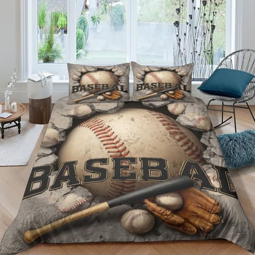 Housse de couette 135x200cm baseball lit simple résistante en microfibre 3D - 4