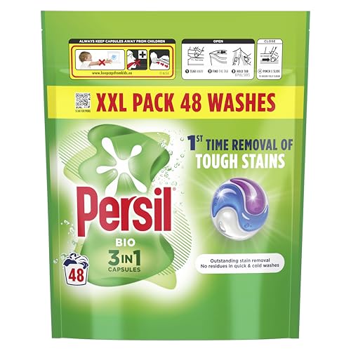 Persil Bio 3 in 1 Washing Capsules 1st time removal of tough stains outstanding stain removal in quick & cold washes 48 washes