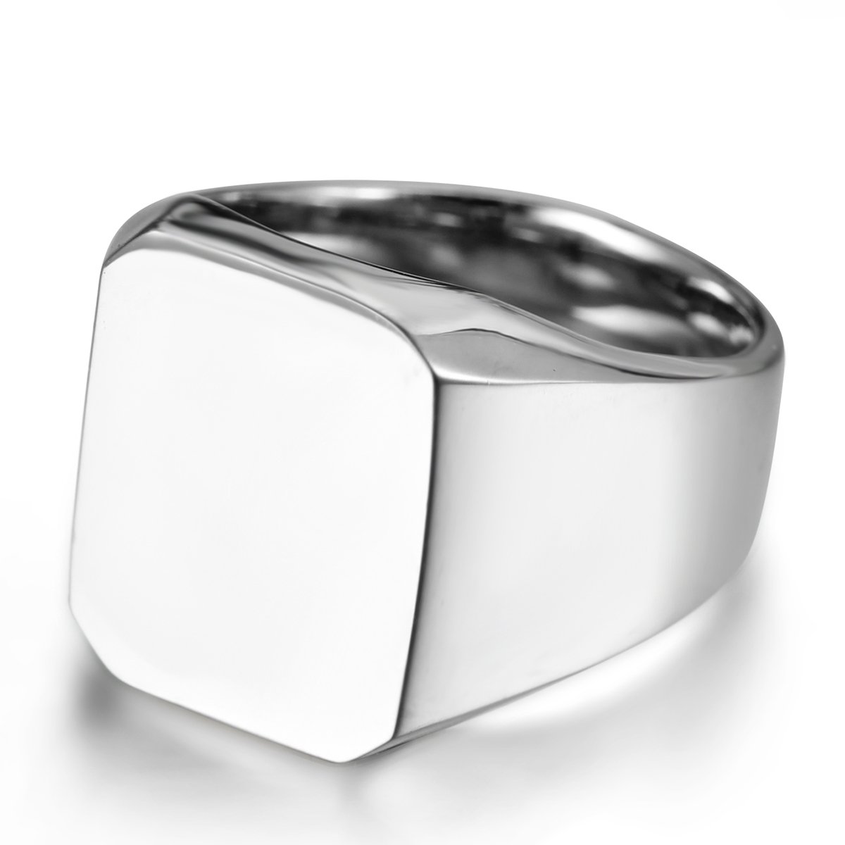 High Polished Stainless Steel Engagement Wedding Band Mens Signet Ring