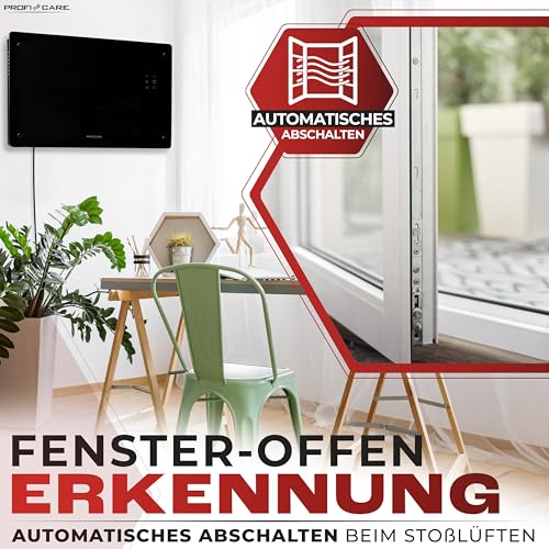ProfiCare® Elektroheizung mit Glasfront & X-Shape Heizelement | mobiler Heizkörper auch für Wandmontage geeignet | Konvektor Heizung mit 2 Heizstufen | lautloses Heizen - 0dB | PC-GKH 3119 schwarz – Bild 4