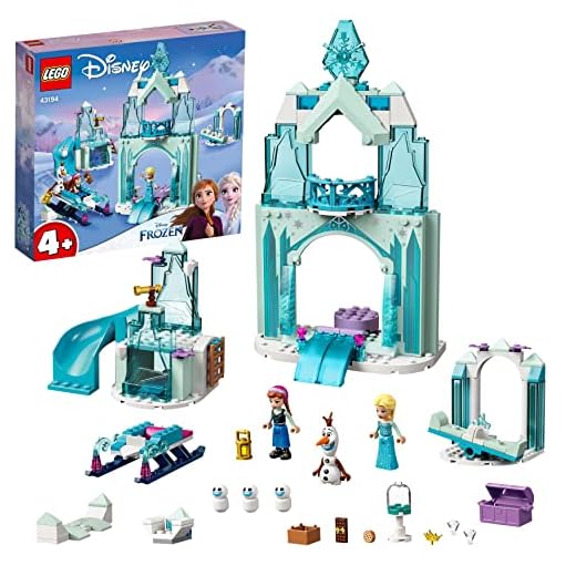 LEGO 43194 Disney Paraíso Invernal de Anna y Elsa, Frozen Juguetes de Construcción, Castillo de Hielo con Tobogán y Trineo, Mini Muñecas de Princesas