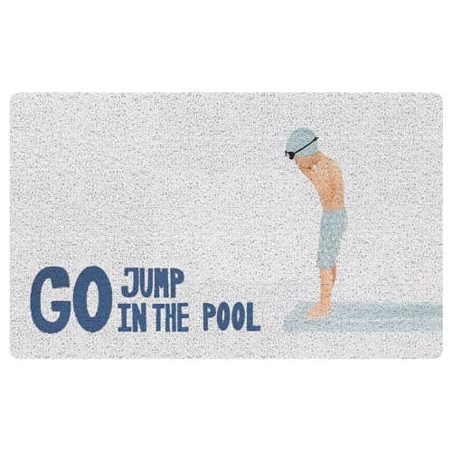 URLLUAE Coastal Beach Door Mat, Go Jump in The Pool Funny Blue Doormat Welcome Mats for Front Door Porch Outdoor Outside Entrance, Beach Bath Rug for Bathroom, 17x30 Inch