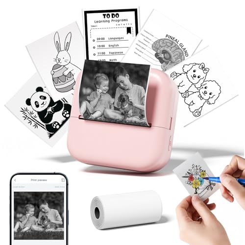 Zodzi Bluetooth Mini Printer, Thermal Mini Printer for Smart Phones & Pads, Portable Pocket Printers for Labels, Diary, Scrapbook, Web Page, 1D/QR Code, Photo, Monochrome, Pink -  M02L--Pink-084U