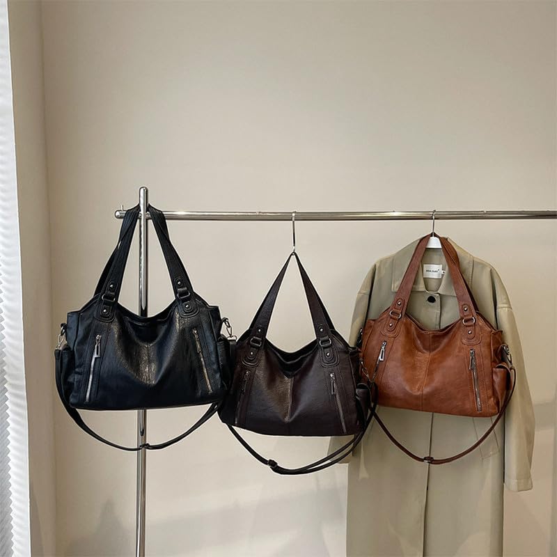Borsa a spalla Borsa Bauletto Grande Borsa a mano con Tracolla da Donna in Pelle Sintetica Sacchetto Tote Borse Manici Donne Borsetta Borsa a tracolla Marrone