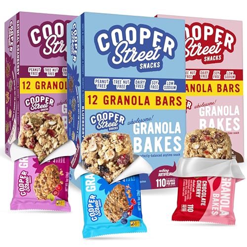 Cooper Street Granola Bakes (36 Count) – Soft and Chewy Breakfast Granola Bars Variety Pack – Nut, Dairy & Soy Free – Individually Wrapped Healthy Snacks for Kids, School, Work, Hiking & On-the-Go