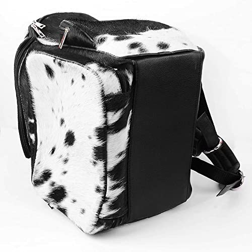 Cowhide Fur Hair Print Leather Diaper Backpack Rucksack / Knapsack Travel Shoulder Bag Dark Brown & White (Backpack 2)4