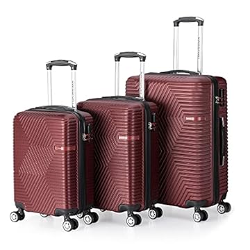 Kit 3 Malas Executivas Swissport ABS Giratória 360° Resistente (Vinho)