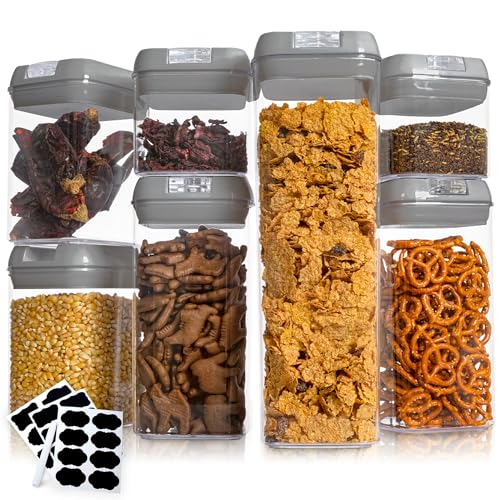 Cheer Collection Airtight Food Storage Containers, Kitchen Storage Containers for Pantry, Set of 7 Food Containers with Lids Airtight, Pantry Storage Containers & Organizers with Lids, Gray by Cheer Collection - Used condition - US$18.49
