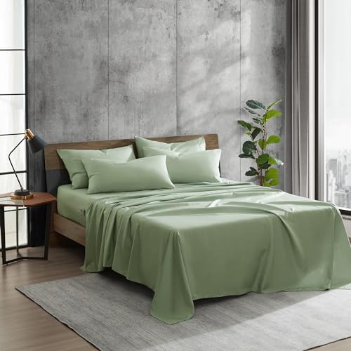 Kenneth Cole - Solutions Queen Sheets, Soft Recycled Polyester 6-Piece Bedding Set (Solid Green, Queen)