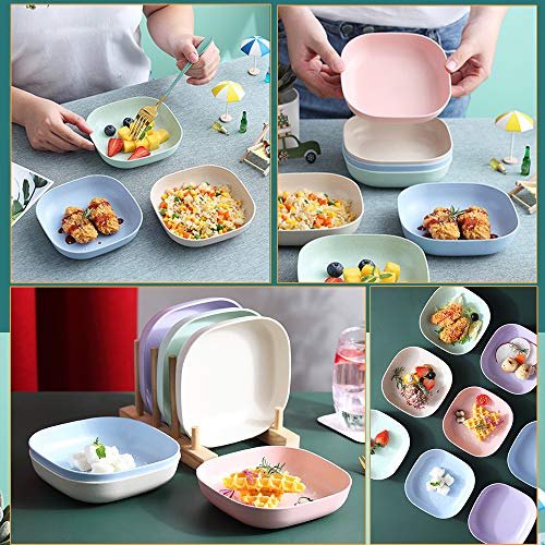 Na 6 Pcs 5.7Inch/14.5Cm Square Lightweight Wheat Straw Plates, Deep Dinner Dishes, Camping Dinnerware For Serving Pasta Fruit (Purple) #TOP6