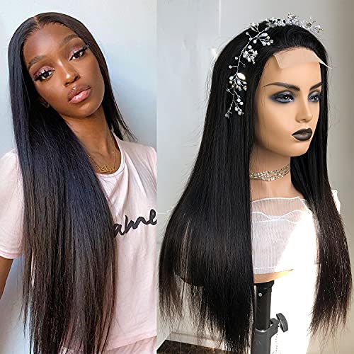 Straight Lace Front Wigs Human Hair Pre Plucked 12A Brazilian Virgin Hair 180% Density 4x4 Lace Closure Wigs For Black Women Natural Black 16inch