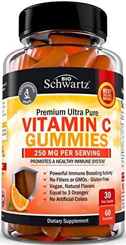 Vitamin C Gummies - 250MG Per Serving, Equal to 3 Oranges - Promotes a Healthy Immune System - Vegan, Gluten Free Gummies with Natural Flavors - No Fillers or GMOs - 60 Gummies