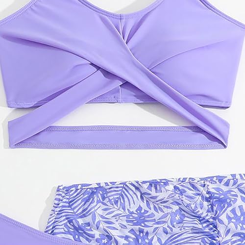 3 Piece Bathing Suits for Girls Cute Quick 𝐃ry Solid Color 𝐂riss C𝐫oss Bikini & Cover Up Floral Skirt Swimsuit4