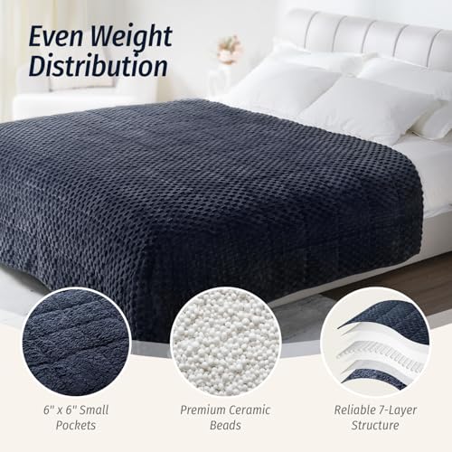 Wemore Fleece Weighted Blanket for Adults (60" x 80" 15lbs, Grey-Blue), Dual Sided Cozy Soft Sherpa Heavy Blanket, 3D Imitation Turtle Shell Warm Jacquard Flannel Weighted Blankets for Couch and Bed