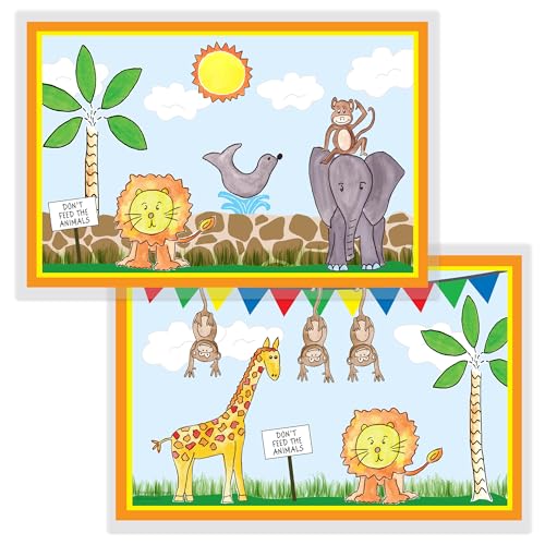 Zoo Animals Placemat for Kids by Kelly Hughes, Laminated, Made in The USA