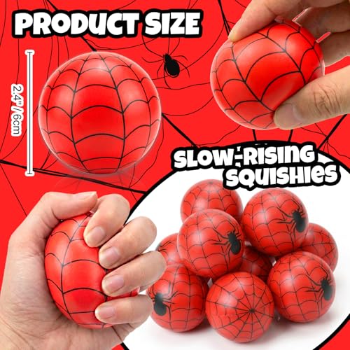Image of 12 Pcs Stress Balls Party Favors 2.36 Inch Sensory Fidget Toys for Kids | Spider Themed Squeeze Balls for Birthday Party Classroom Prizes Supplies Goodie Bags Stuffers